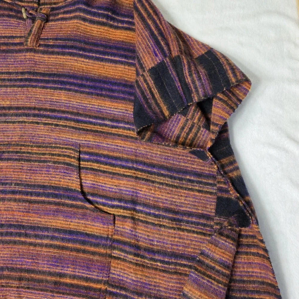 Ark Imports Soft‎ Striped Hooded Poncho Cape Warm Kangaroo Pouch Made In Nepal